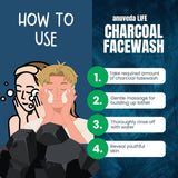 anuveda LIFE Activated Charcoal Facewash Duo 200ml x 2 | Deep Detox Acne Control Brighten Skin | Aloe Vera Neem Tulsi