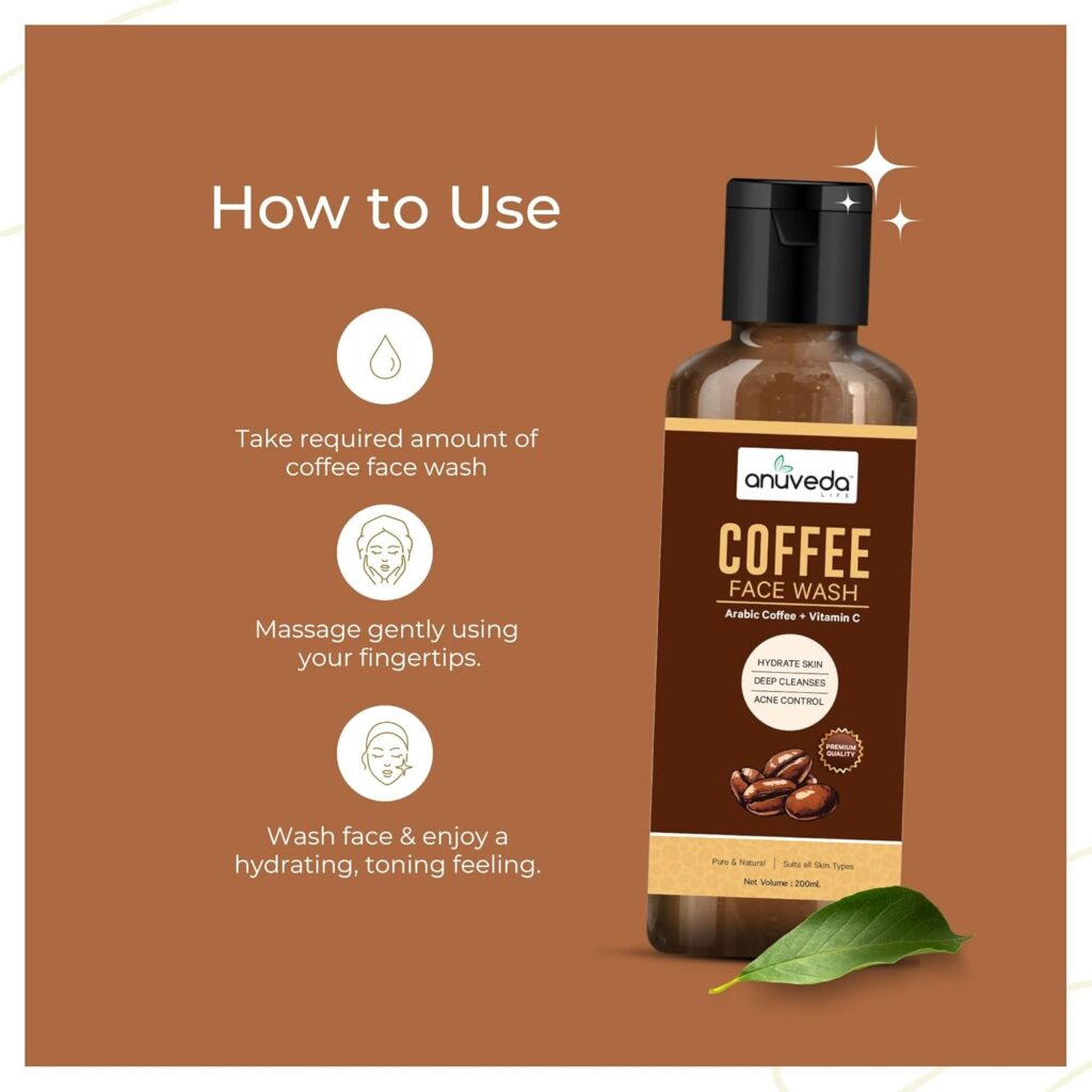 anuveda LIFE Natural Deep Cleansing Coffee Face Wash 200ml x 2 | Purifies Skin, Acne Control, Skin Energizing | Arabica Coffee