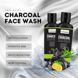 anuveda LIFE Activated Charcoal Facewash Duo 200ml x 2 | Deep Detox Acne Control Brighten Skin | Aloe Vera Neem Tulsi